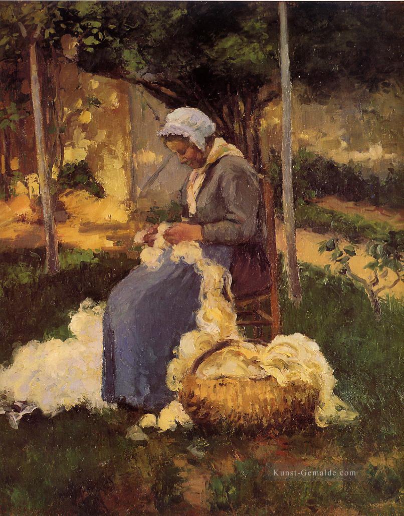weibliche Bauer Kardieren Wolle 1875 Camille Pissarro Ölgemälde